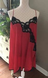 Vintage Nightgown Mini Slip Dress Babydoll Lace Red Black Women’s XL USA - Picture 1 of 7