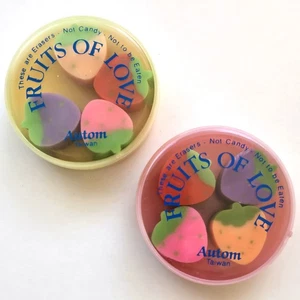 Set 4 gomme "Frutti dell'amore" vintage anni 80 in custodia originale - Autum Taiwan - Foto 1 di 5