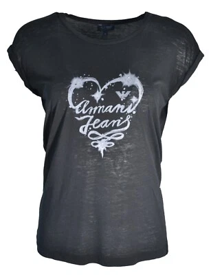 Emporio Armani Jeans Woman T-shirt Black Love Heart Rhinestone Top Size S M L XL - Image 1 of 4