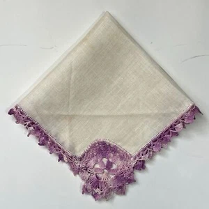 Pañuelo de encaje de dama de honor de lino blanco púrpura boda de colección casa núcleo abuela - Imagen 1 de 4