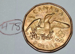 Dólar Loonie Olímpico Canadá 2008 Isabel II canadiense $1 lote #478 - Imagen 1 de 2