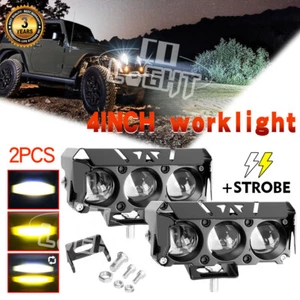 2PCS 4"inch LED Work Lights Bar Amber White Cube Pods Driving Fog Lamp Offroad - Bild 1 von 9