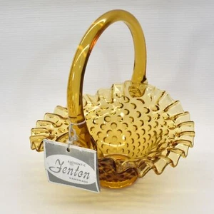 Fenton Art Glass Gold Amber Hobnail Basket Vintage - Picture 1 of 4