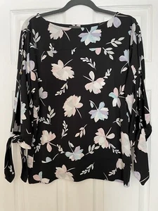 Blusa Top The Limited Talla Med Negra Mangas Abertura Rosa Flor Ropa de Oficina Sexy - Imagen 1 de 5