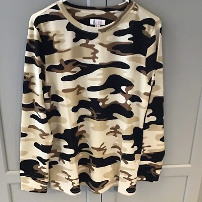 Denim Co Heavenly Jersey Poly Blend Camo Print Long Sleeve Pullover Shirt Size M - Image 1 of 4