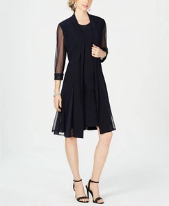$290 R&M Richards Women'S Blue 3/4-Sleeve Open-Front Draped Sheer Jacket Top 6p - Picture 1 of 1