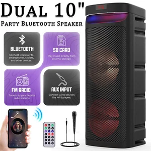 Dual 10" Woofers Portable Bluetooth Party Speaker Heavy Bass Sound System w/ Mic - Picture 1 of 13