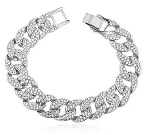 MEN SIZZLING SILVER LAB DIAMOND 15 mm THICK MIAMI CUBAN LINK BRACELET CHAIN - Picture 1 of 4