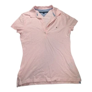 Tommy Hilfiger Womens Sz M Light Pink Preppy Logo Collared Polo Top Shirt - Picture 1 of 6