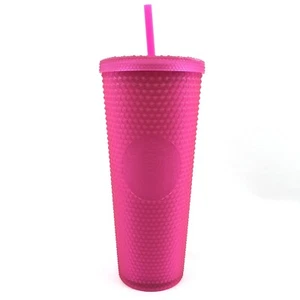 New Starbucks 2021 China Soft Touch Pink Matte Studded 24oz Cup Tumbler Cracked - Picture 1 of 6