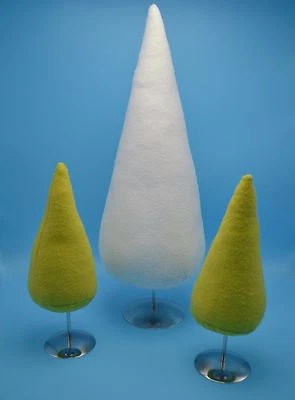 Set of 3 Plush Fabric Christmas Trees on Chrome Stands Tabletop Display 19" Tall - Image 1 of 3