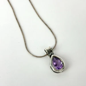 Clyde Duneier CID 925 Sterling Silver Purple Amethyst Teardrop Pendant Necklace - Picture 1 of 9