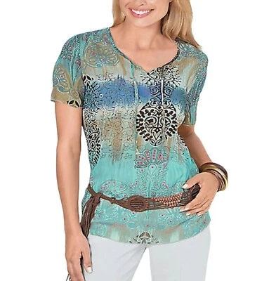 New Sparkle Printed Tie Dye Tunic Top Size 24 Tie Neck Floral BNWOT BNIP - Image 1 of 4