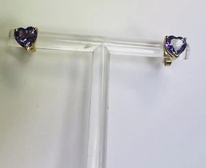 9CT GOLD AMETHYST HEART CUT EARRINGS - Picture 1 of 2