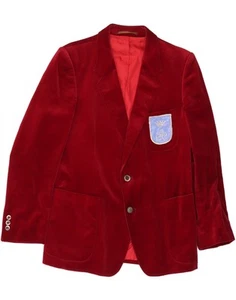 VINTAGE Mens Velvet 2 Button Blazer Jacket UK 38 Medium Red CL07 - Picture 1 of 5