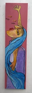 PAINTING ORIGINAL ACRYLIC ON CANVAS (READY TO HANG) CUBAN ART 10”X40” By LISA. - Picture 1 of 7
