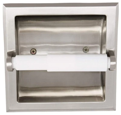 Soporte de papel higiénico empotrado en níquel satinado para rollos estándar y mega Foto 1 de 3