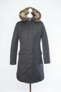 Barbour Linton nero parka donna con cappuccio giacca cappotto parka taglia UK 12 US 8 - Foto 1 di 12