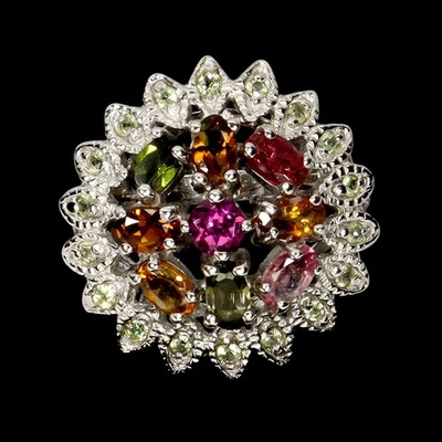 Anillo de plata de ley 925 ovalado turmalina peridoto rodolita piedras preciosas joyería 9 Foto 1 de 4