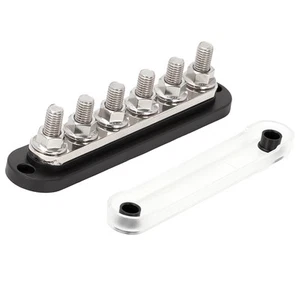 6 Way Bus Bar Power Distribution Terminal Block 12V 300A Rated Black M8 Car RV - Picture 1 of 24