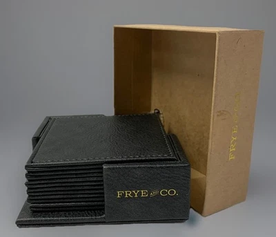 NUEVO Juego de posavasos de cuero vegano Frye And Co. 6 piezas con soporte vintage carbón Foto 1 de 4
