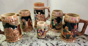 Vintage japanischer Bierstein - handbemalt Sammler Set mit 6 Tassen, Taverne .. - Bild 1 von 13