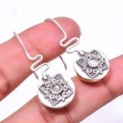 Серьги из стерлингового серебра 925 пробы с натуральным пренитом двухцветные 1,56 дюйма E_9361_234_33 - Изображение 1 из 4