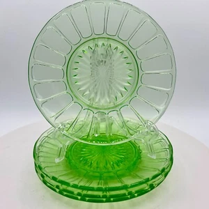 Vintage Hazel Atlas Ribbon Green Uranium Glass Dessert Bread Plates Set of 4 - Picture 1 of 7