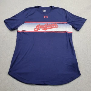 UA Cleveland Indians Shirt Adult L Fitted Blue Logo MLB Baseball Heat Gear Mens - Picture 1 of 9