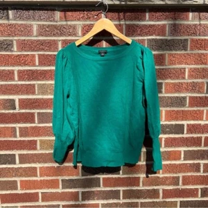 Ann Taylor Bright Green Puff Shoulder Cuff Wrist Long Sleeve Sweater Top - Picture 1 of 4