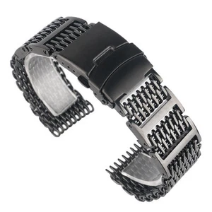 20/22/24mm Stainless Steel Shark Mesh Black Men Watch Band Strap Replacement HQ - Picture 1 of 12