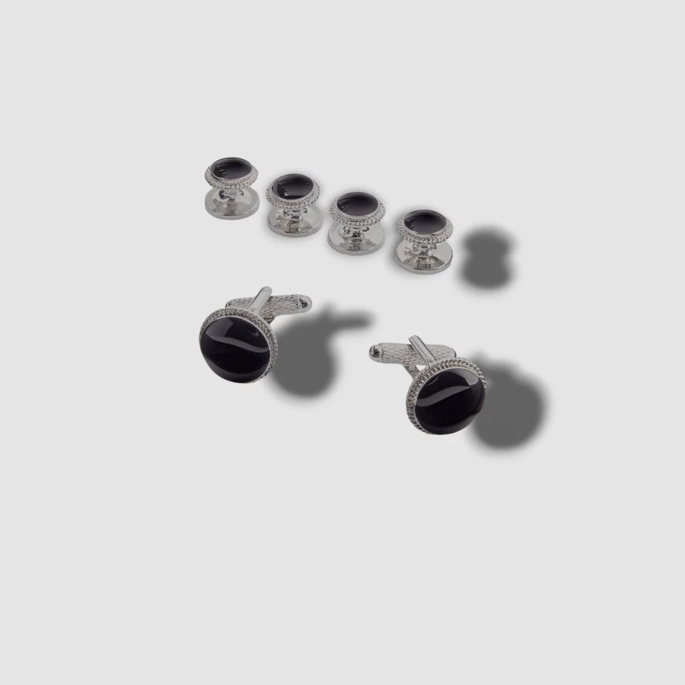 $45 Perry Ellis Men's Silver Baroque Round Cuff Links Studs Set - Image 1 of 1