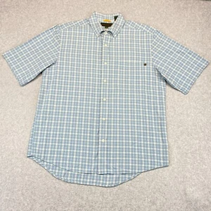 Timberland Men Shirt Large Blue White Plaid Short Sleeve Button Up Pocket Casual - Picture 1 of 11
