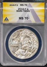 2016-P $1 Silver Mark Twain Dollar MS 70 ANACS # 7693079 + Bonus