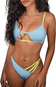 ZAFUL Women's Light Blue Two-Piece Sexy Cutout Thong Bikini Set - Size: 6 - Picture 1 of 3
