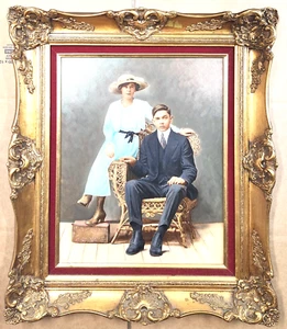Original Oil Painting Portrait Canvas Ornate Gold Hardwood Frame 28x24" - Picture 1 of 8
