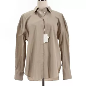 Brunello Cucinelli NWT Long Sleeve Button Up Top Size Large in Tan Cotton Blend - Picture 1 of 11