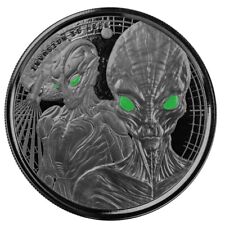 2023 Ghana Alien Invasion 1 oz Silver Black Rhodium Color Eyes Coin COA & Box