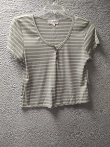 Pink Republic Cropped Shirt Womens 2XL Green White Stripe Blouse Top NWT 1090 - Picture 1 of 10