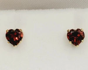 1Ct Heart Simulated Garnet Heart Shape Stud Earring Yellow Gold Plated Silver - Picture 1 of 5