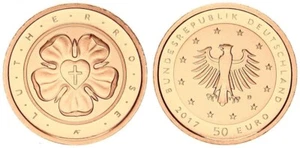 50 euros - 1/4 onza oro fino 2017 D 50 € Lutherrose ¡sin certificado!! 121868 - Imagen 1 de 3