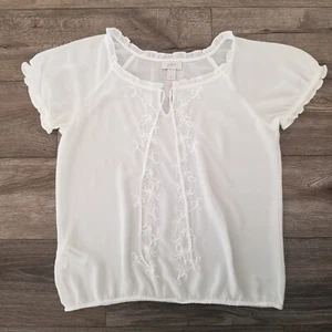 Ann Taylor Loft Short Sleeve Blouse Ivory White Size Medium - Picture 1 of 14