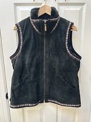 Vintage Koos Of Course Women’s Black Suede Faux Fur Vest Medium - Image 1 of 4