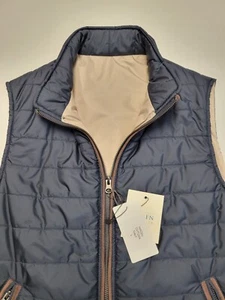 New HAGEN CARMEL Navy Blue Quilted Poly Tech Vest Full-Zip Men Medium M L Puffer - Picture 1 of 8
