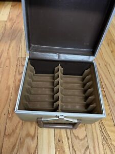 Vtg 1970s 14 Count 8 Track Case Holder Carrier Brown Tan Faux Leather & Interior