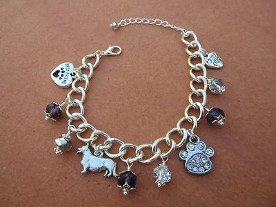 Pembroke Welsh Corgi Dog Charm Bracelet with Purple & Silver Crystals - Image 1 of 3