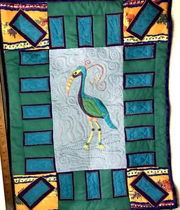 Handmade Multicolor Embroidered Exotic Bird Wall Hanging Tapestry 26” X 20” - Picture 1 of 11