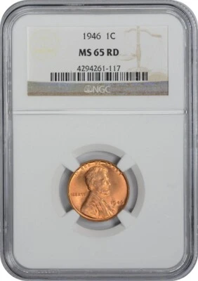 1946-P Lincoln Cent MS65RD NGC - Image 1 of 2