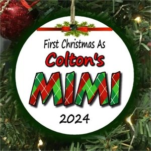 Erstes Weihnachten als MIMI Ornament personalisiert 3,5" rund Enkelkindernamen hinzufügen - Bild 1 von 12
