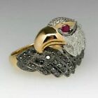 Męski 3Ct Lab Created czarny diament ptak ślub różowy pierścionek 14K żółte złoto talerz
